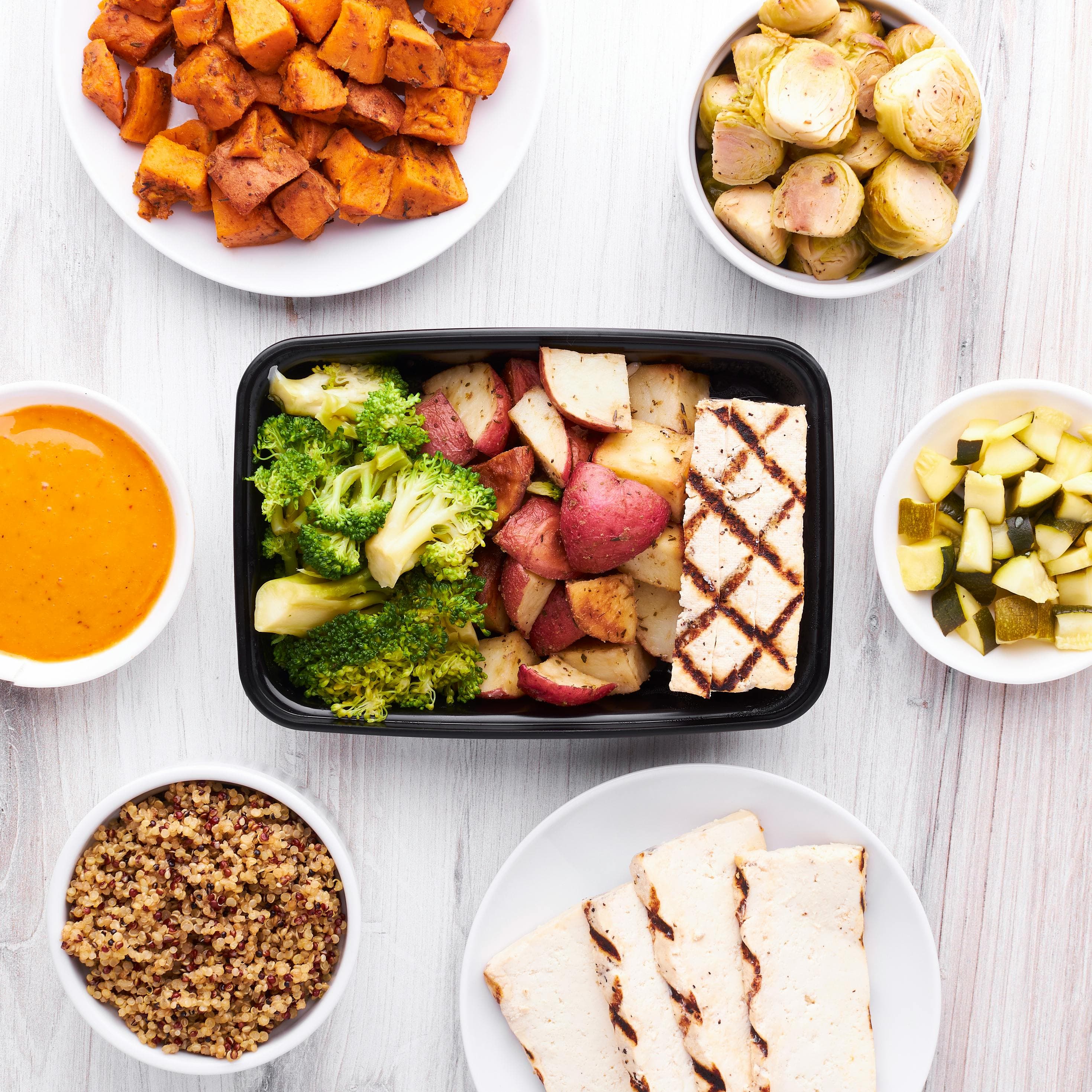 Prepared meals on a table supporting weekly nutrition adherence